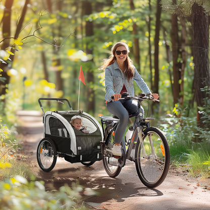 2 Seat Bike Trailer with 5 Point Harness, Baby Bike Stroller with Safety Flag, Reflectors, for 18+ Months, Black
