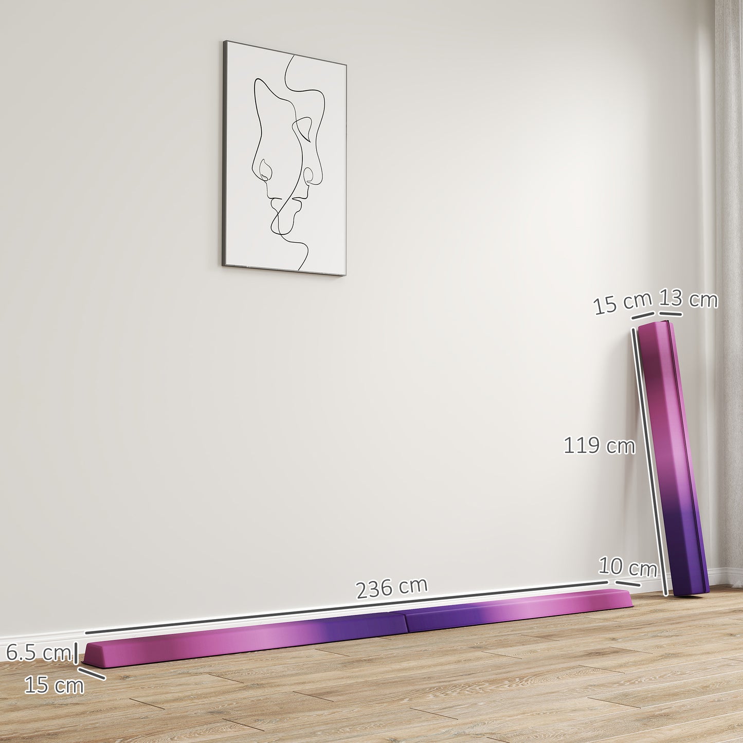 7.7ft Folding Gymnastics Beam, Floor Balance Beam for Kids with Anti-Slip Base, Gymnastics Equipment for Home, Purple