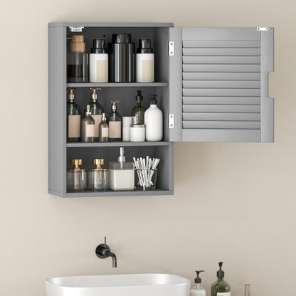 Bathroom Cabinet, Wall Mounted Storage Cabinet with Adjustable Shelves, 40 x 20 x 60 cm, Grey