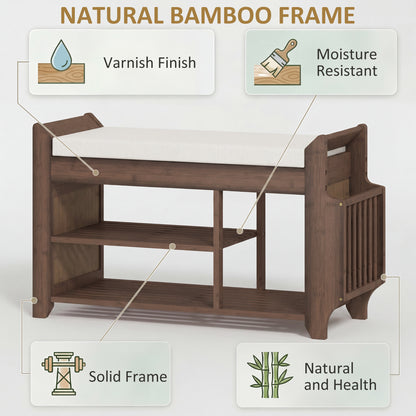 Shoe Bench 2-Tier Boot Section Entryway Storage Bench Cushioned Seat 80 x 30 x 50 cm Dark Brown and Cream