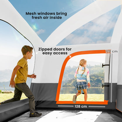 4 Man Camping Tent, Double Layer Tunnel Tent with Porch, Living Area and 2 Bedrooms, Sewn in Groundsheet