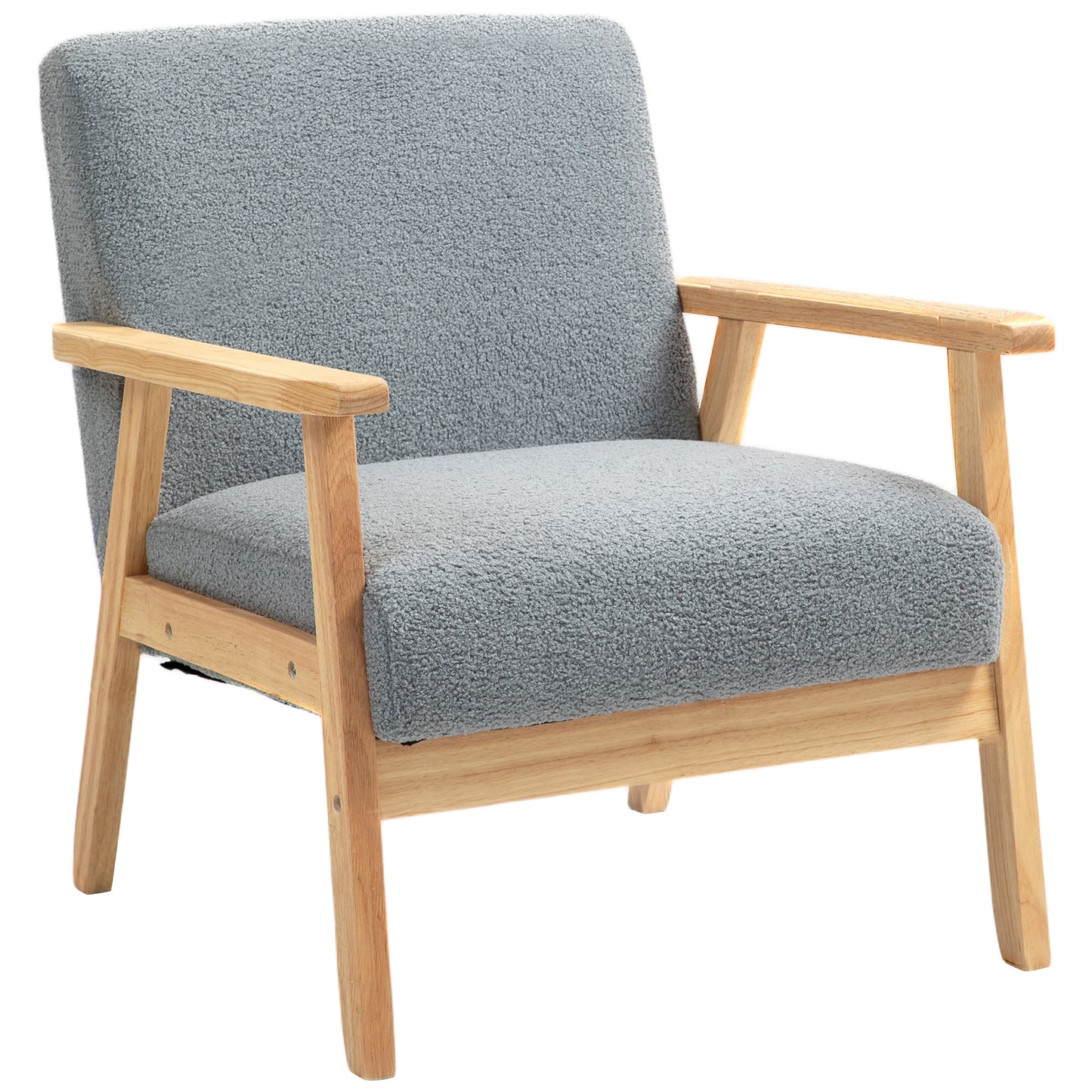 Modern Armchair, Sherpa Fleece Upholstered Accent Chair with Solid Wood Legs and Wide Seat
