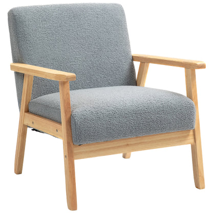 Modern Armchair, Sherpa Fleece Upholstered Accent Chair with Solid Wood Legs and Wide Seat