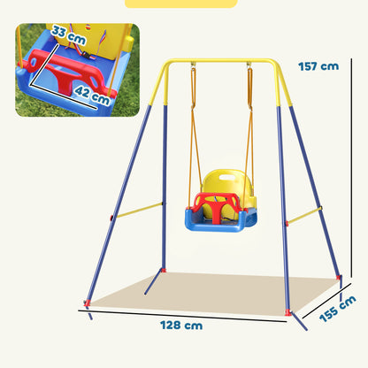 3 in 1 Toddler Swing Set, Folding Child Swing Set with Seat Belt, Adjustable Seat for Outdoor Indoor, Blue