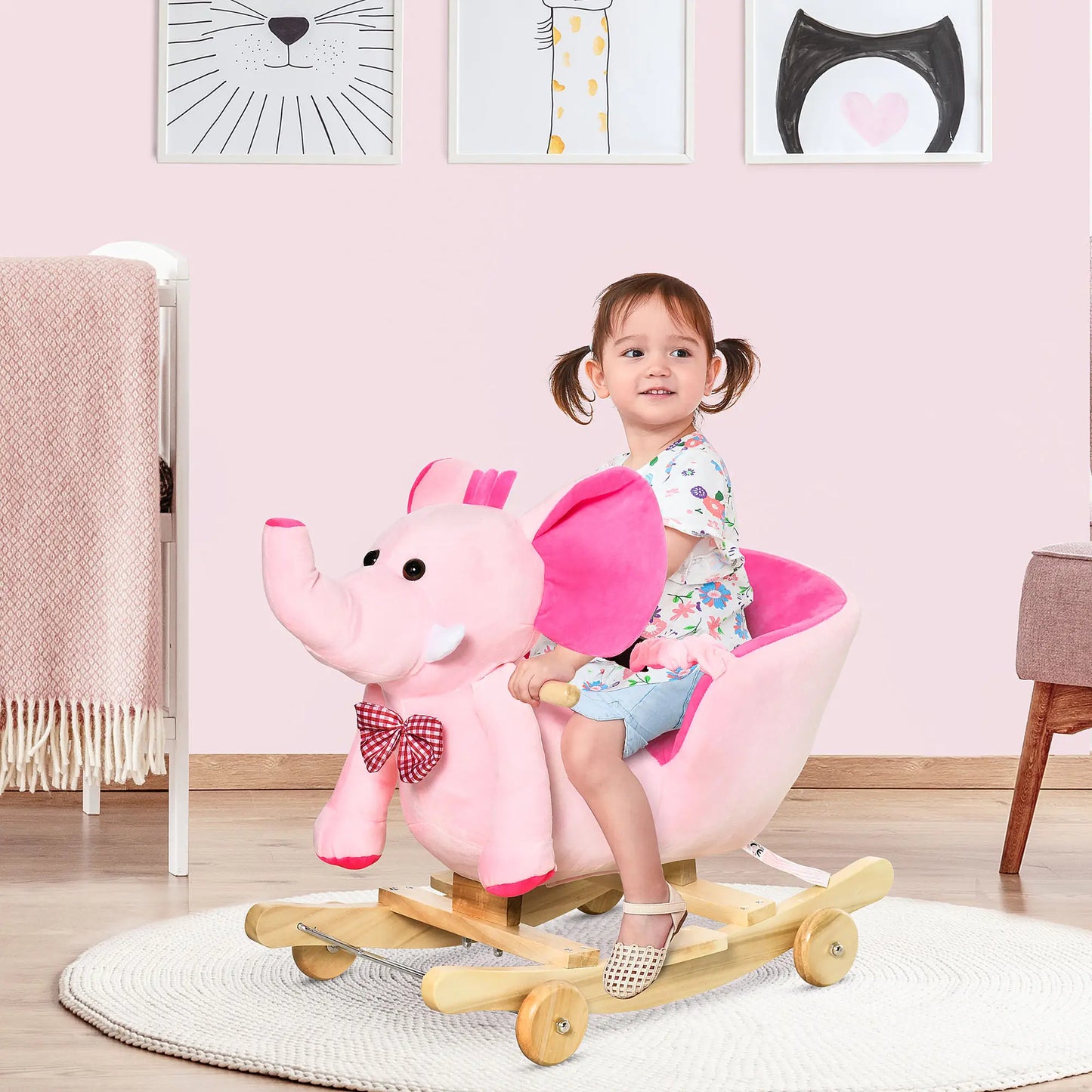 2in1 Pink Elephant Style Ride on Rocking Horse or Stroller - Pink