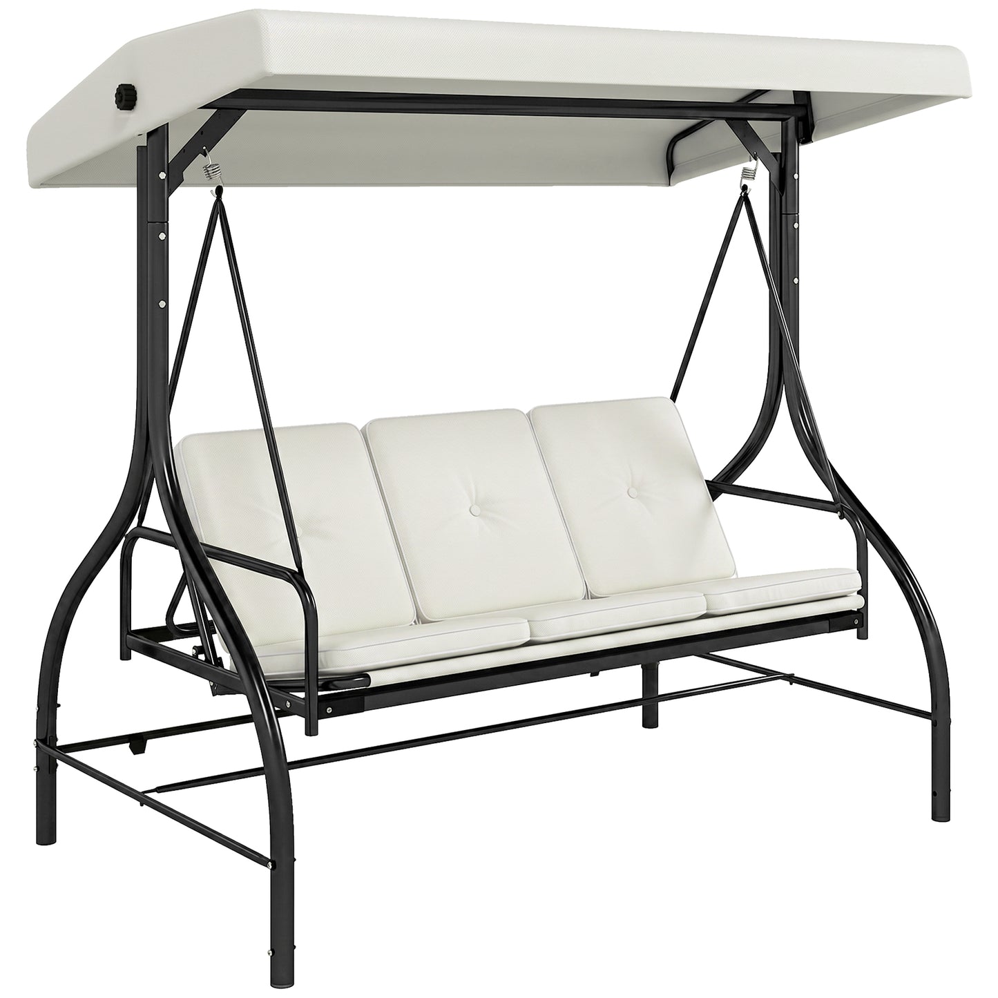 3 Seater Garden Swing Chair, 2 in 1 Convertible Patio Swing Seat Bed with Adjustable Canopy, Cushions and Metal Frame