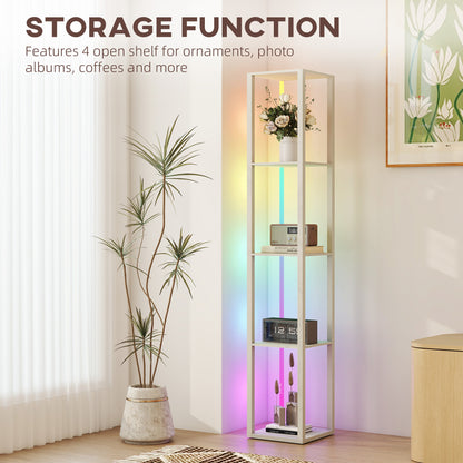 RGB LED Floor Lamp with Shelves, Modern Dimmable Standing Lamp with Remote Control