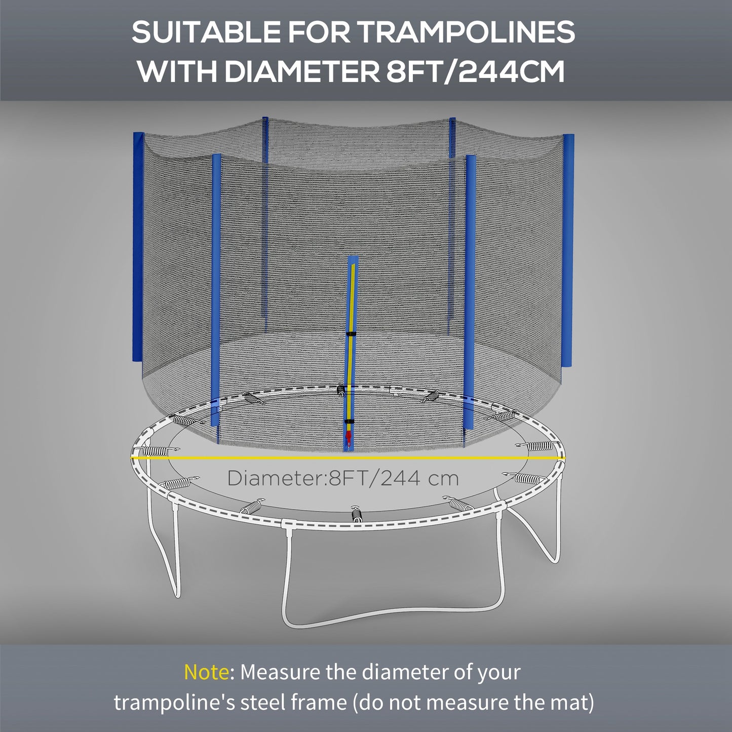 8ft Trampoline Net Replacement with 6 Plastic Pole Covers