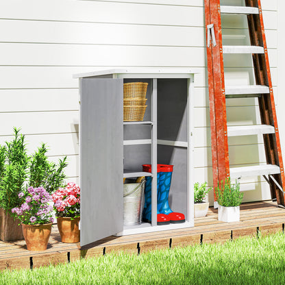 Wooden Small Shed, 75L x 56W x115H cm Garden Storage Shed with Shelves and Bolt Latch, Grey