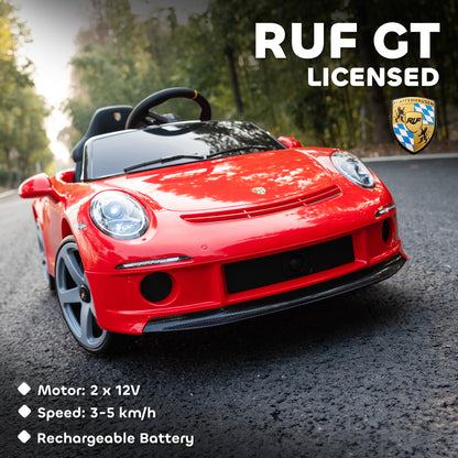 Kids Electric Car, 12V Licensed RUF GT Ride on Car with Suspension, Remote Control, Music, for 3-5 Years, Red