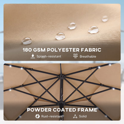 2.8 m Garden Parasol Umbrella with LED Solar Light, Parasol Cover, 3 Tier Outdoor Table Market Patio Umbrella, Khaki