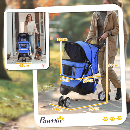 3 Wheel Pet Stroller for Small and Miniature Dogs, Blue