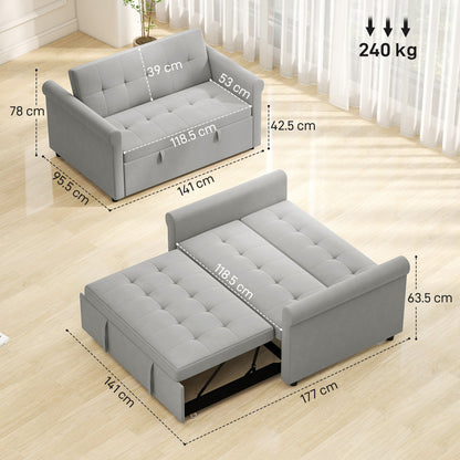 Two-Seater Velvet-Feel Sofa Bed - Grey