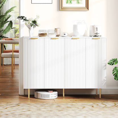 Sideboard Buffet Cabinet, Modern Kitchen Storage Cabinet with Adjustable Shelves and Metal Legs, White