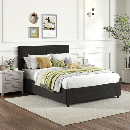 4ft6 Double Ottoman Bed Frame, with Front Drawer - Black