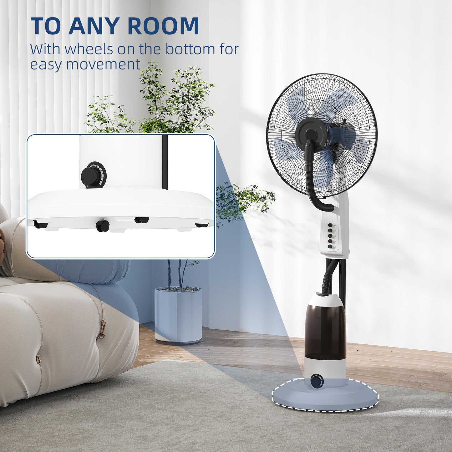 Spray Misting Fan, Floor Fan with Water Mist Spray, 70° Oscillation, Tilt Head, 3 Speeds, 2.8L Water Tank, White