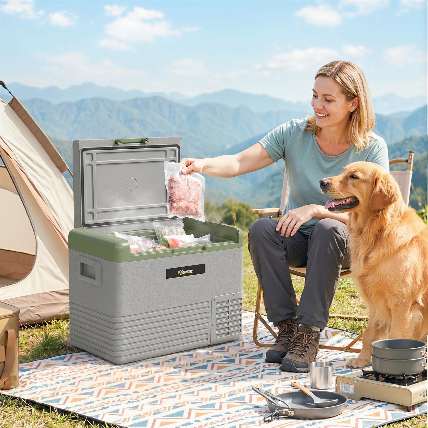40L Portable Car Refrigerator - Light Green and Grey