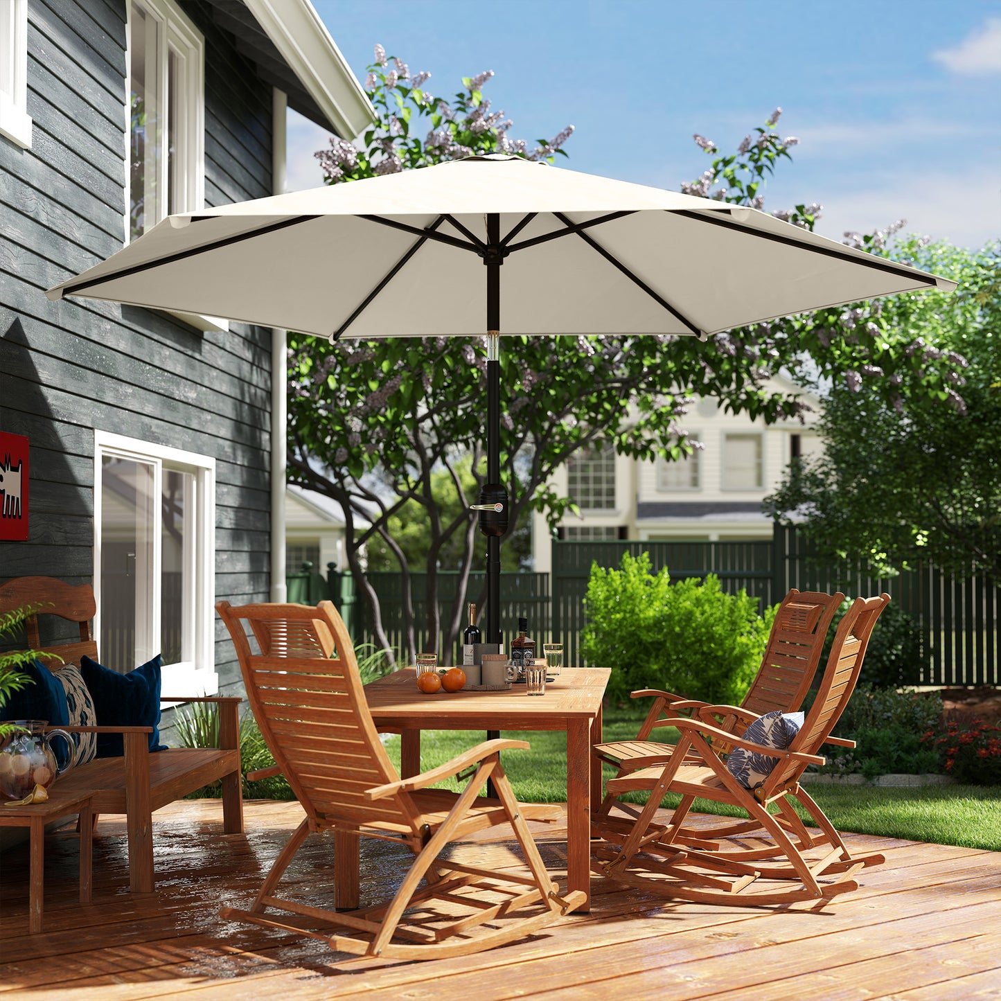 2.6 m Garden Parasol Umbrella with Aluminium Pole, Outdoor Patio Umbrella with Tilt and Crank, Vent, Cream White