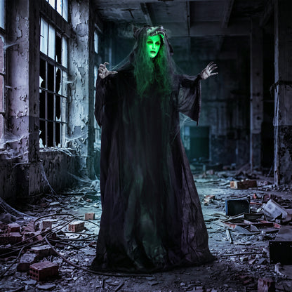 67"/170cm Life Size Animated Ghost with Werewolf Mask, Halloween Decorations Outdoor Indoor, Scary Halloween Animatronic