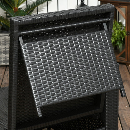 5PC PE Rattan Sun Lounger, Outdoor Wicker 5-level Adjustable Recliner Sofa Bed with Storage Side Table and Footstools