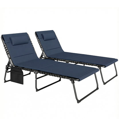 Set of Two Reclining Sun Loungers - Dark Blue