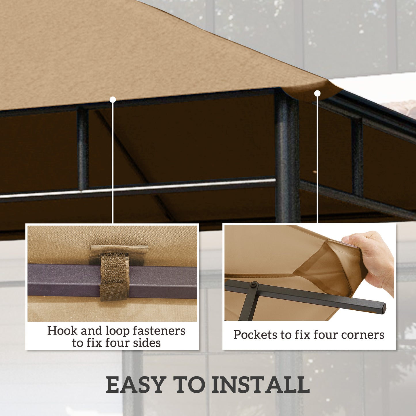 3 x 3 m Gazebo Canopy Replacement Cover, Garden Gazebo Roof Replacement with Drain Holes, TOP COVER ONLY, Beige