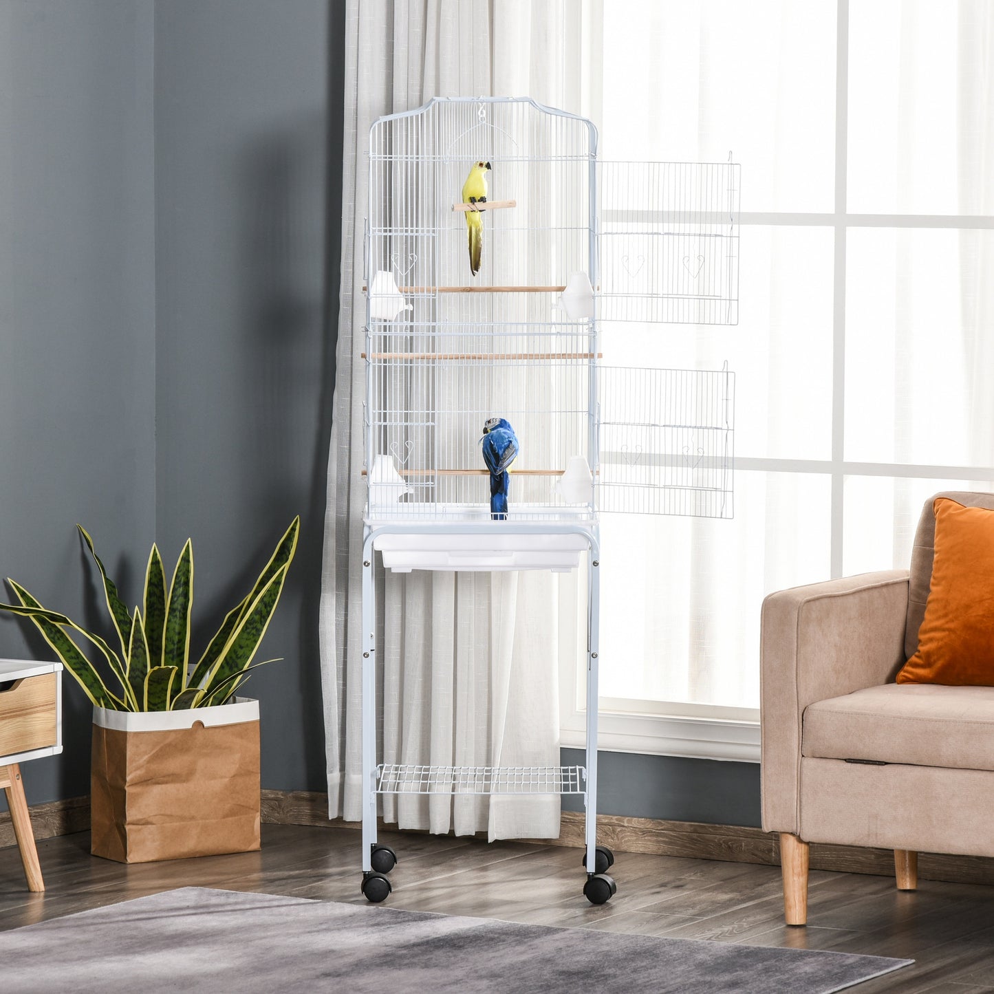 Bird Cage Budgie Cages for Finch Canary Parakeet with Stand Wheels Slide-out Tray Accessories Storage Shelf
