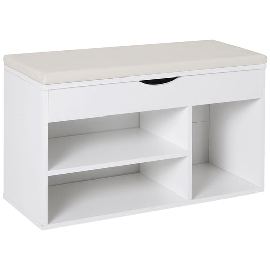 Wooden Shoes Cabinet Bench Hidden Storage Padded Seat Organiser Footwear Rack Hallway White 80 x 30 x 47 cm