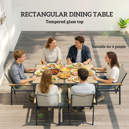 Seven-Piece Metal Garden Dining Set, with Glass-Top Table - Khaki