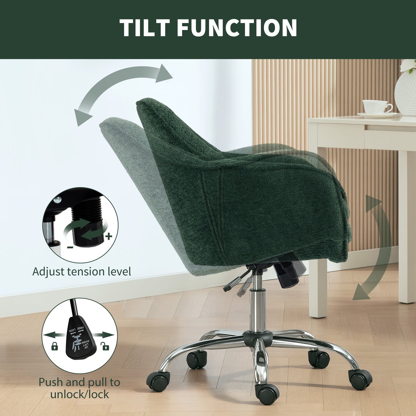 Snow Flannel Office Chair with Padded for Home - Dark Green