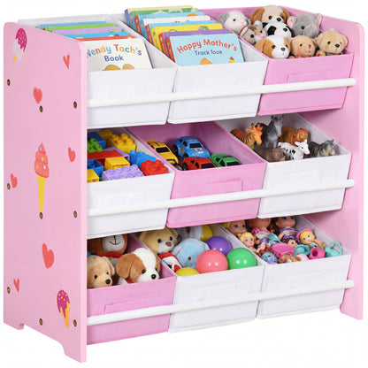ZONEKIZ Kids Storage Rack, with Nine Removable Baskets, for Nursery, Bedroom, Playroom - Pink