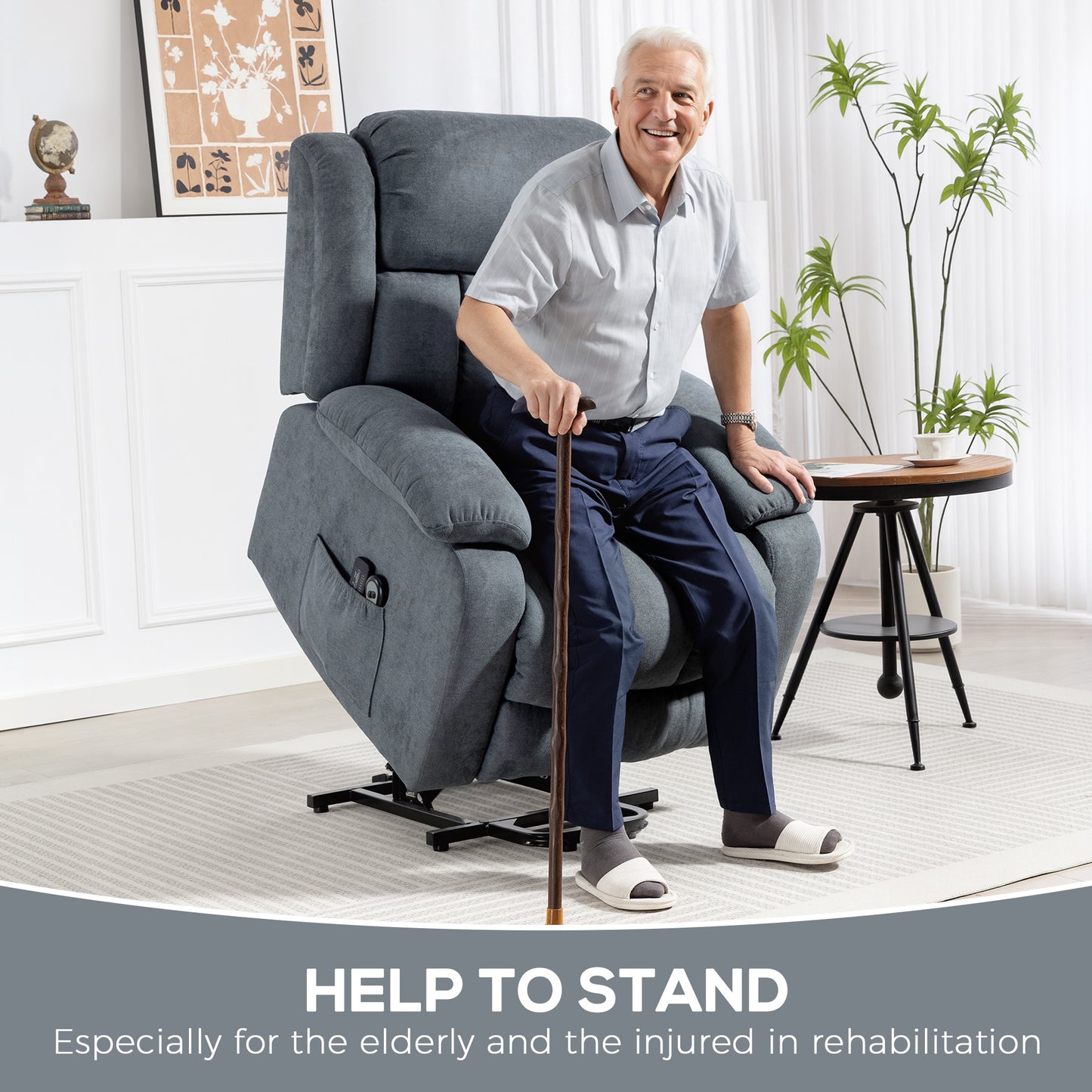 Power Lift Recliner Chair with Vibration Massage, Lift Chair for Elderly with Footrest, Remote, Side Pocket, Grey