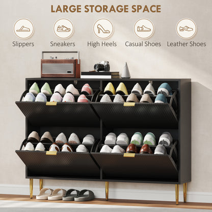 Elegant Four-Drawer Shoe Cabinet - Black