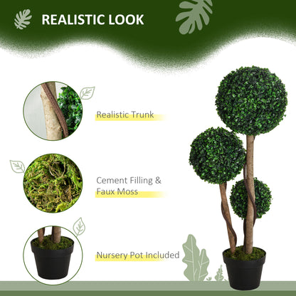 Decorative Artificial Trees Boxwood Ball Topiary Trees in Pot, UV-Cut Fake Plants for Home Indoor Outdoor Decor, 90 cm