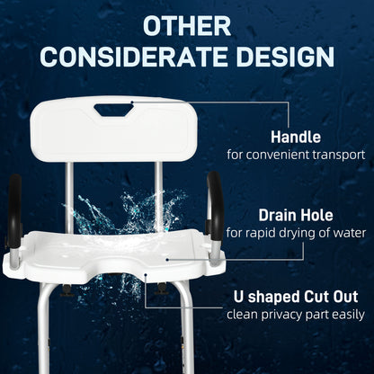 Shower Chair for the Elderly and Disabled, Height Adjustable Shower Stool with Back and Flipped Padded Arms