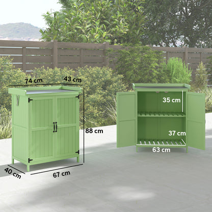 Wooden Garden Shed, Garden Tool Storage Shed with Hinged Roof and Shelf, Outdoor Storage Cabinet with Double Doors