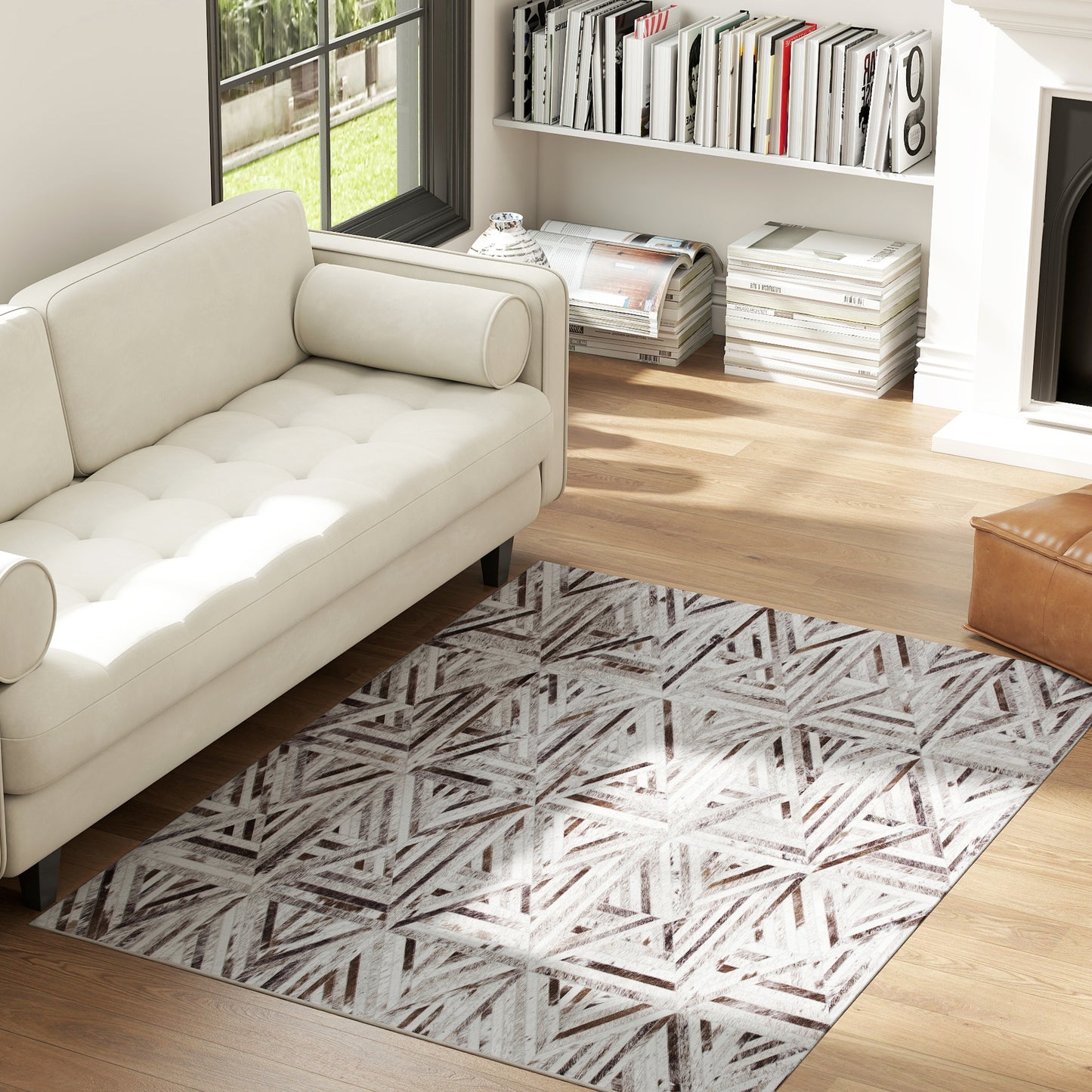 Modern Area Rug, Triangle Pattern Non-Slip Washable Rug, Chenille Floor Carpet for Living Room, Bedroom, Dining Room