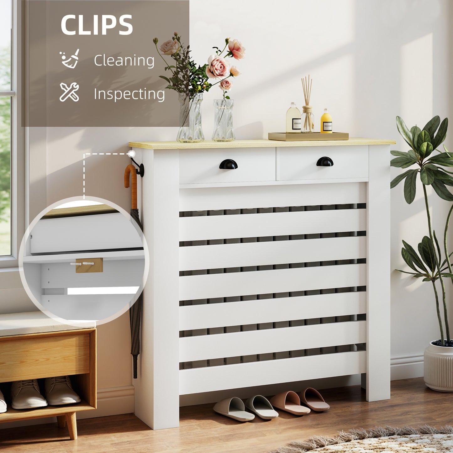 95.5H x 111Wcm Radiator Cover, with Drawer - White