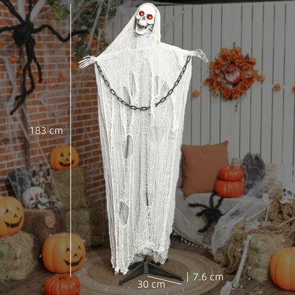 183 cm Life Size Halloween Animated Skeleton Grim Reaper with Glowing LED Eyes, Scary Halloween Decorations