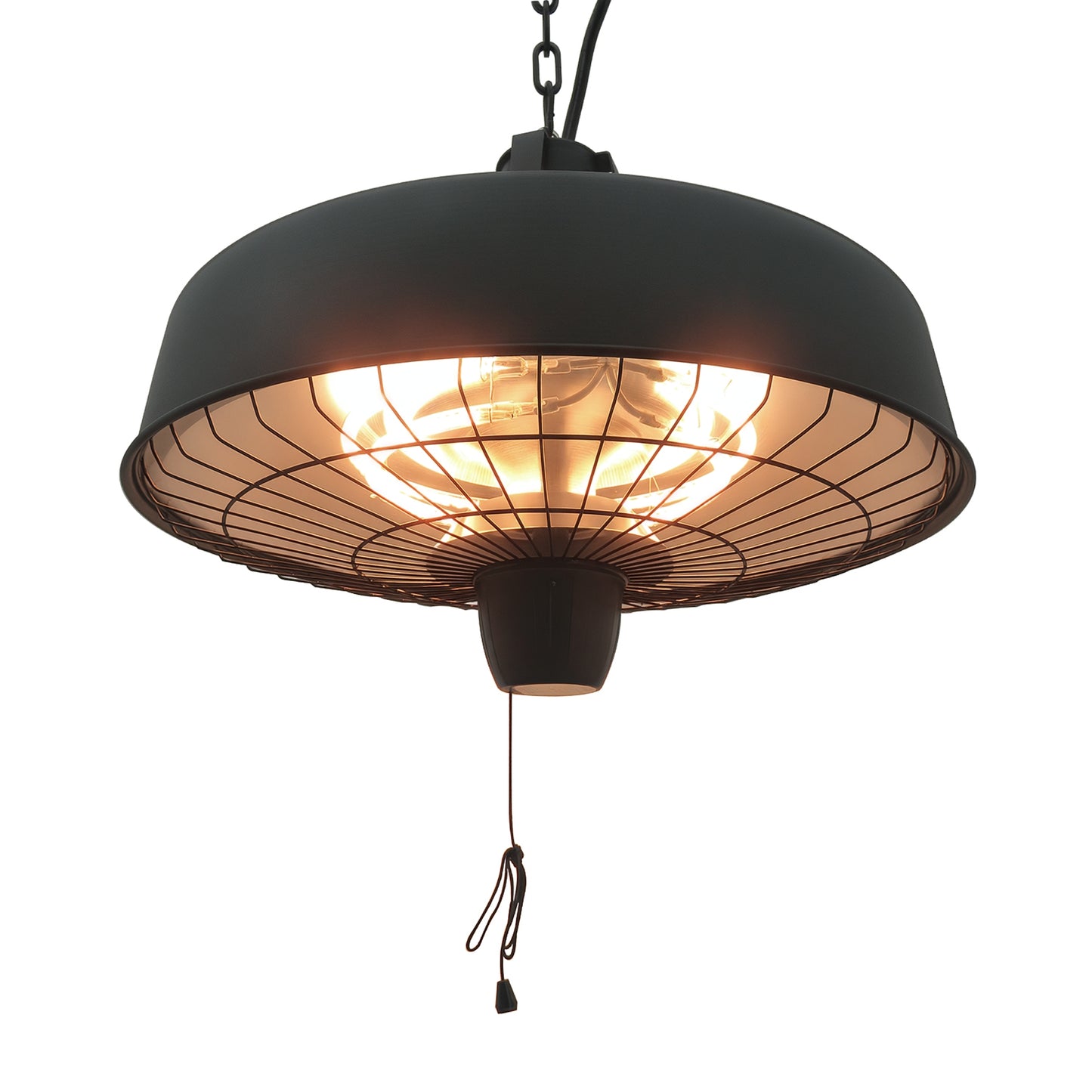 Adjustable Power 1000/2500W Infrared Halogen Electric Patio Light Heater, Ceiling Hanging Mount -Black