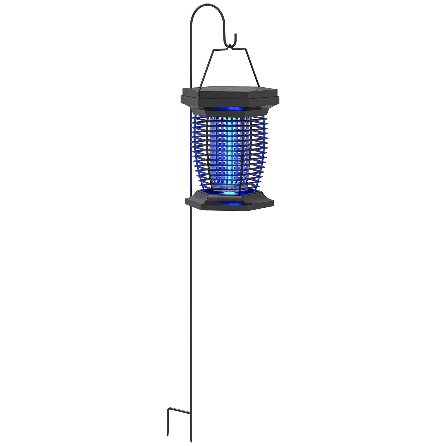 2-in-1 Electric Fly Zapper with UVA Light, Hanging Garden Lantern, Solar and USB-DC Rechargeable Insect Mosquito Bug Zapper