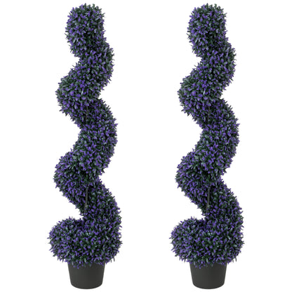 Decorative Artificial Plants Set of 2, UV Resistant Fake Plants in Pot for Indoor Outdoor Decor, 120 cm, Purple