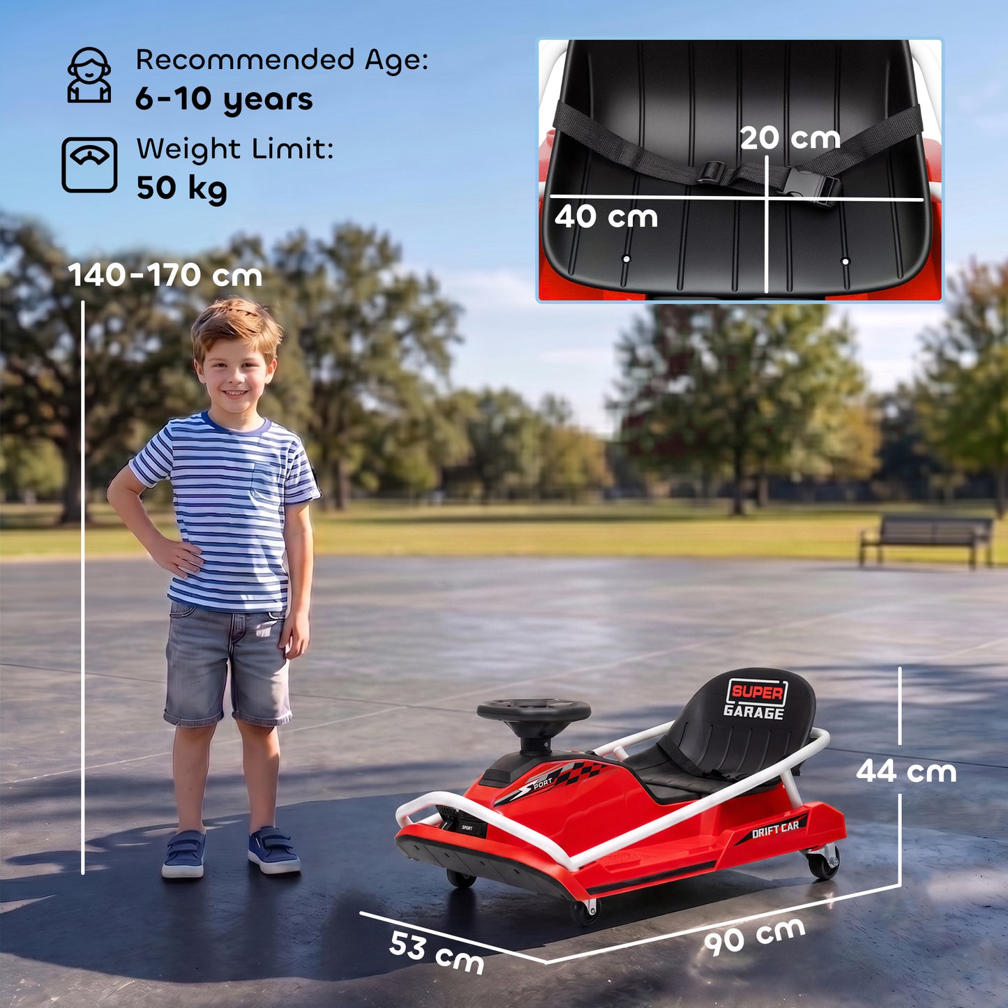 24V Electric Go Kart for Kids with Drift Mode, 300W Brushless Motor, Soft Start and Dual Speed for Ages 6-10, Red