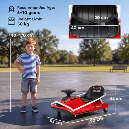 24V Electric Go Kart for Kids with Drift Mode, 300W Brushless Motor, Soft Start and Dual Speed for Ages 6-10, Red