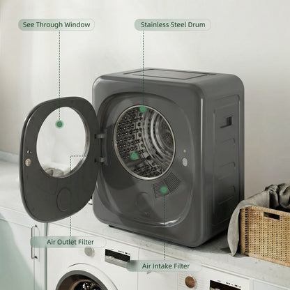 4kg Vented Tumble Dryer with 5 Drying Mode, 800W Compact Freestanding Front Tumble Dryer, Grey