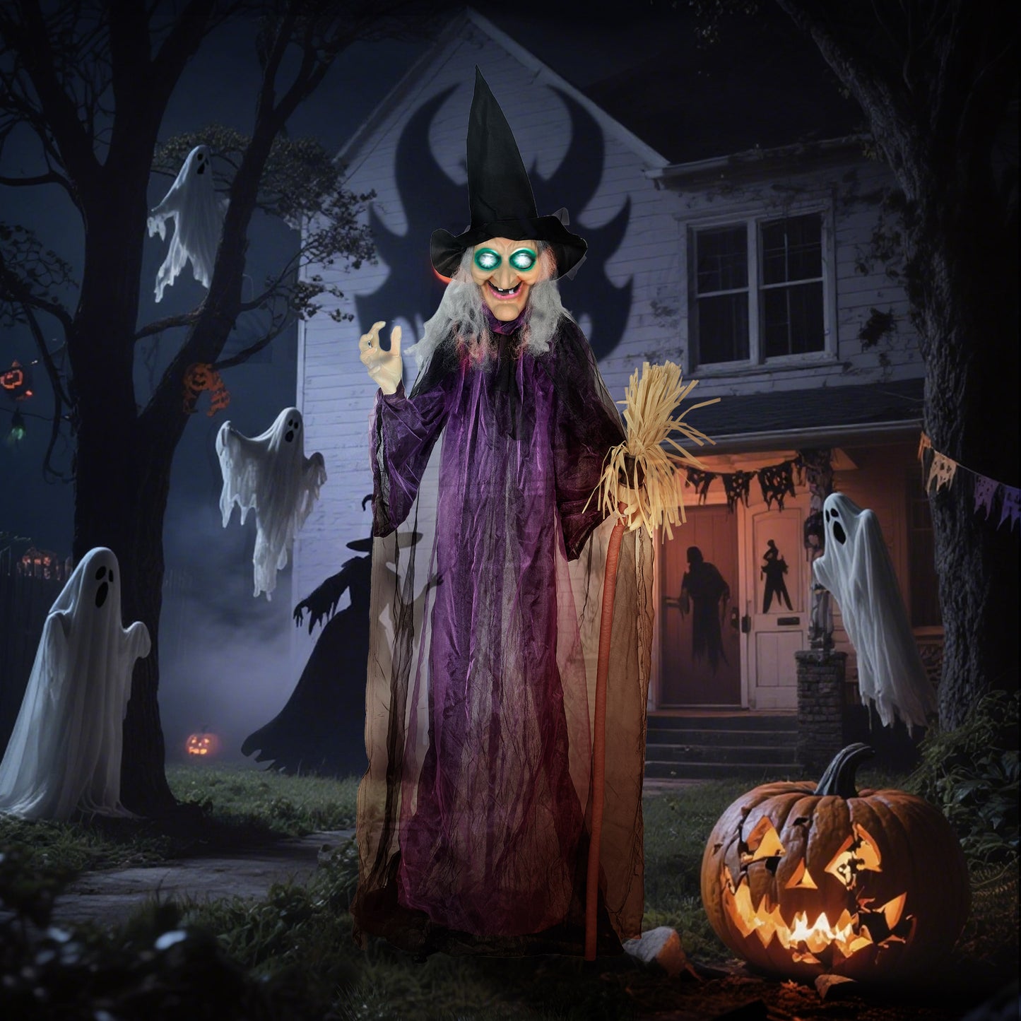 6ft Animated Witch Decoration, with Sound - Purple/White
