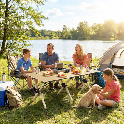 4ft Folding Camping Table, Waterproof Picnic Table with Roll Up Top, Carrying Bag and Metal Frame, Dark Brown