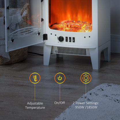 Tempered Glass Casing Electric Fireplace, Freestanding Electric Fire with Realistic Flame Effect, Log Burner