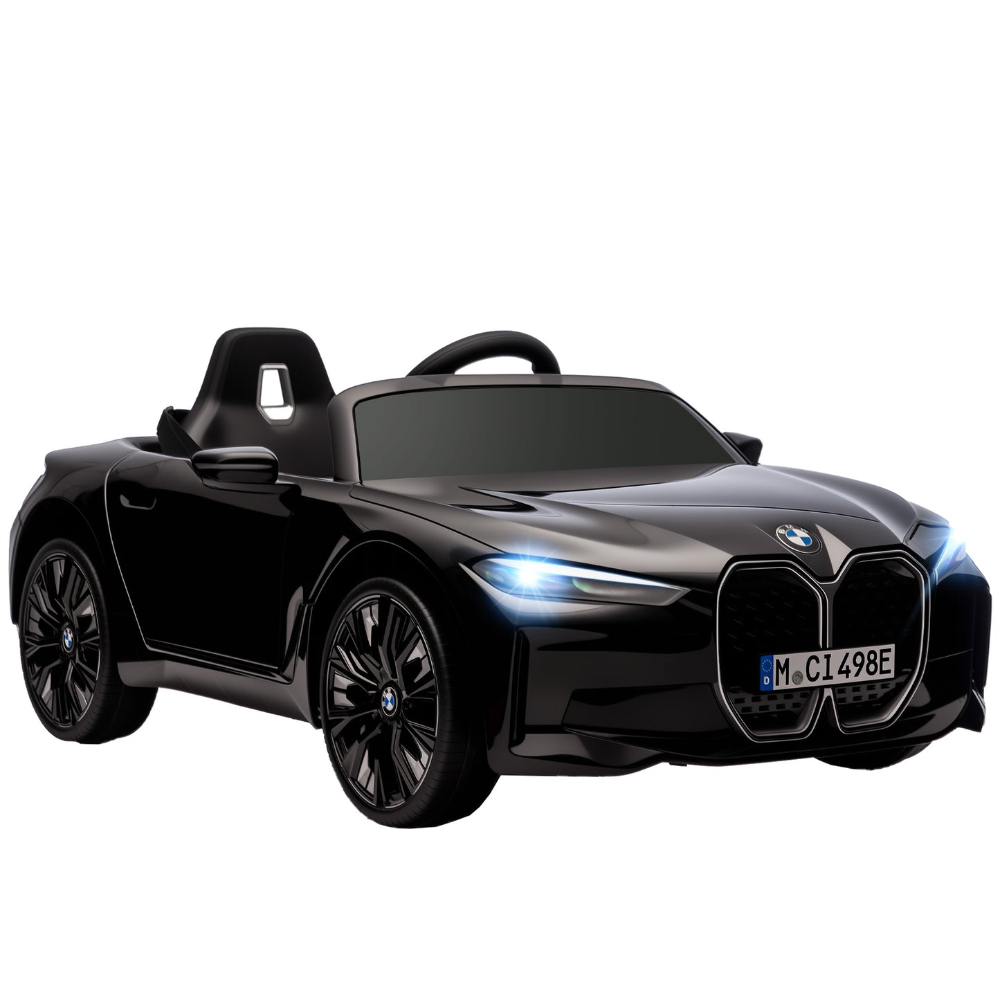 BMW i4 Licensed 12V Kids Electric Ride-On Car, with Remote Control, Portable Battery, Music, Horn, Headlights - Black
