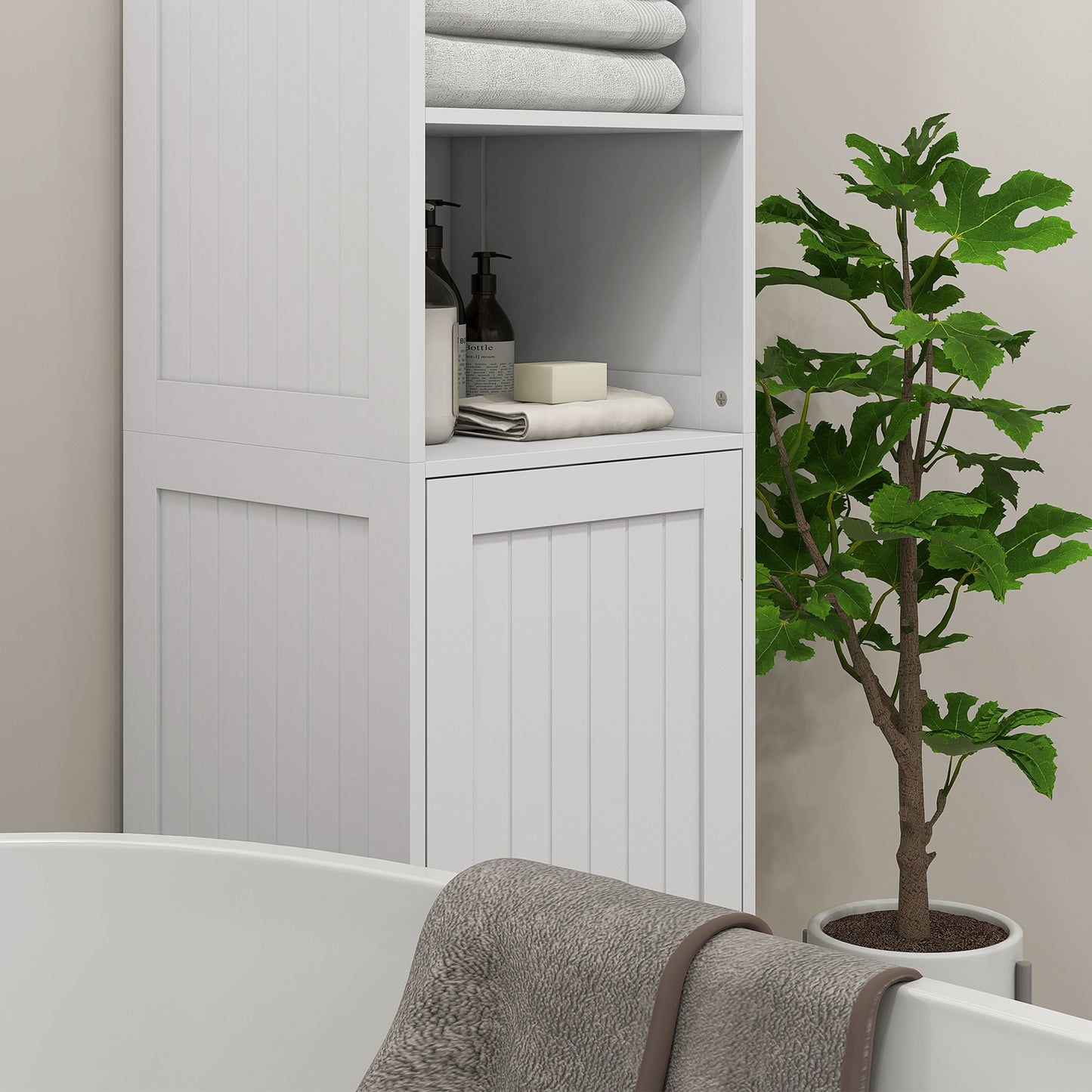 Slim Bathroom Storage Cabinet, Tall Bathroom Cabinet with 3 Open Shelves and Adjustable Shelf, White